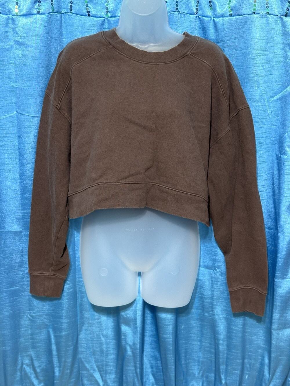 Nuuds Sweatshirt Womens Brown Cropped Cotton French Terry Raglan SZ L